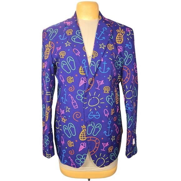OppoSuits Mens US42 Beach Party Neon Print Blazer Jacket EU52 Summer Novelty AOP - Picture 1 of 16